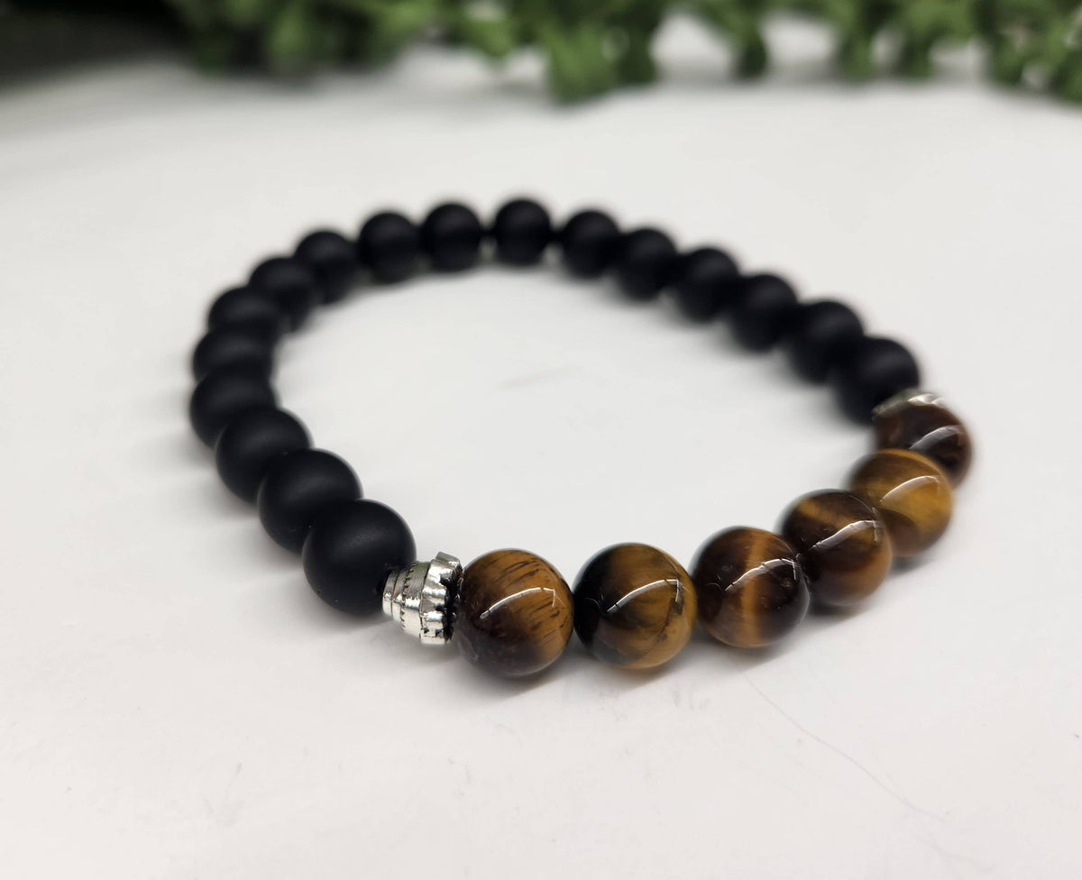 Meraki Gemstones - Tiger Eye/Black Obsidian Bracelet 8mm (Solar Plexus Chakra)