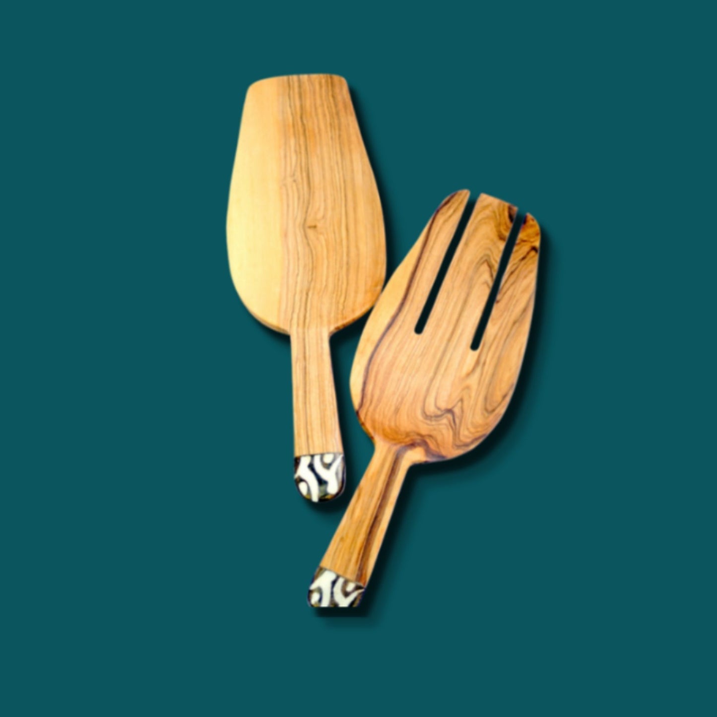Wild Olive Wood and Dyed Bone Salad Scoops