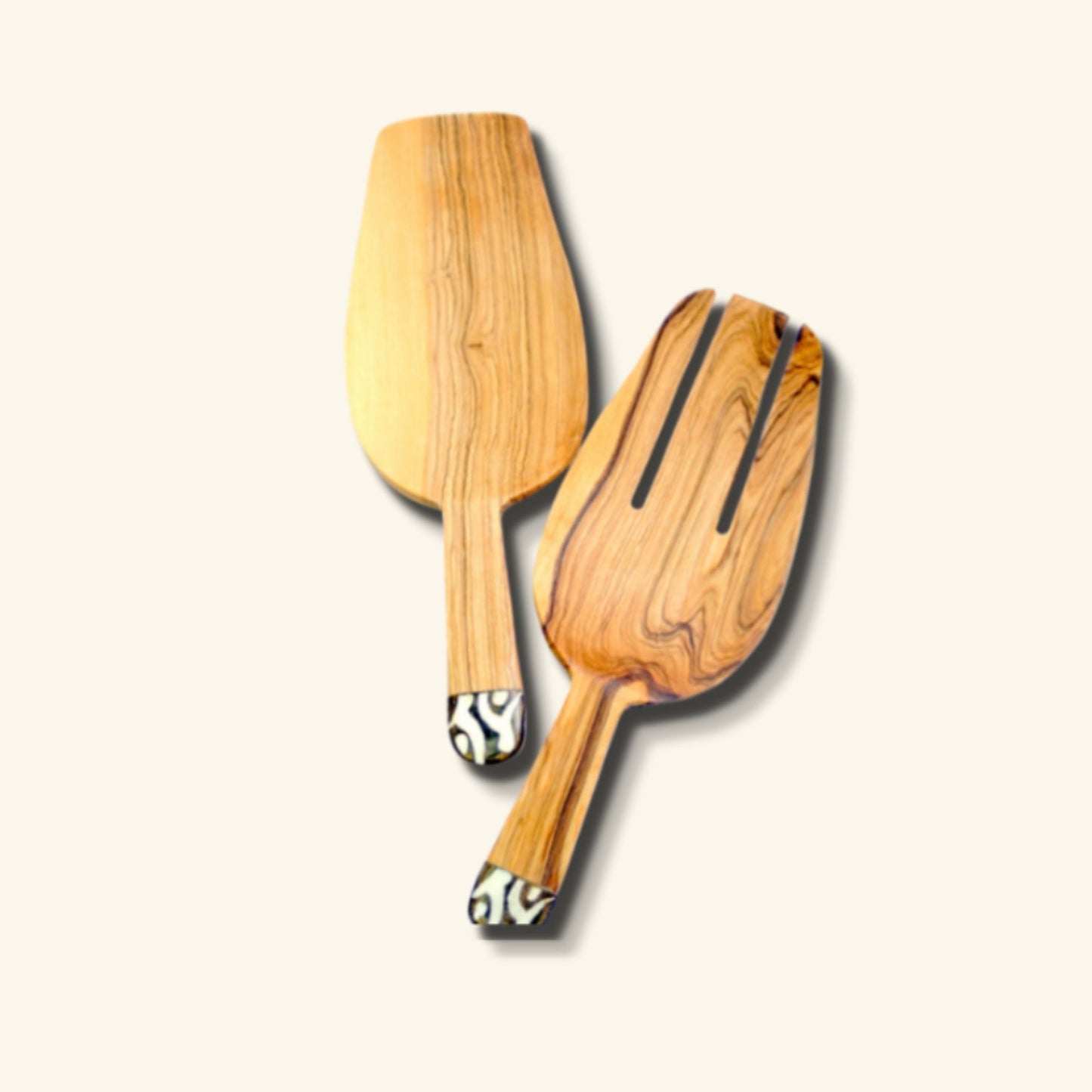 Wild Olive Wood and Dyed Bone Salad Scoops
