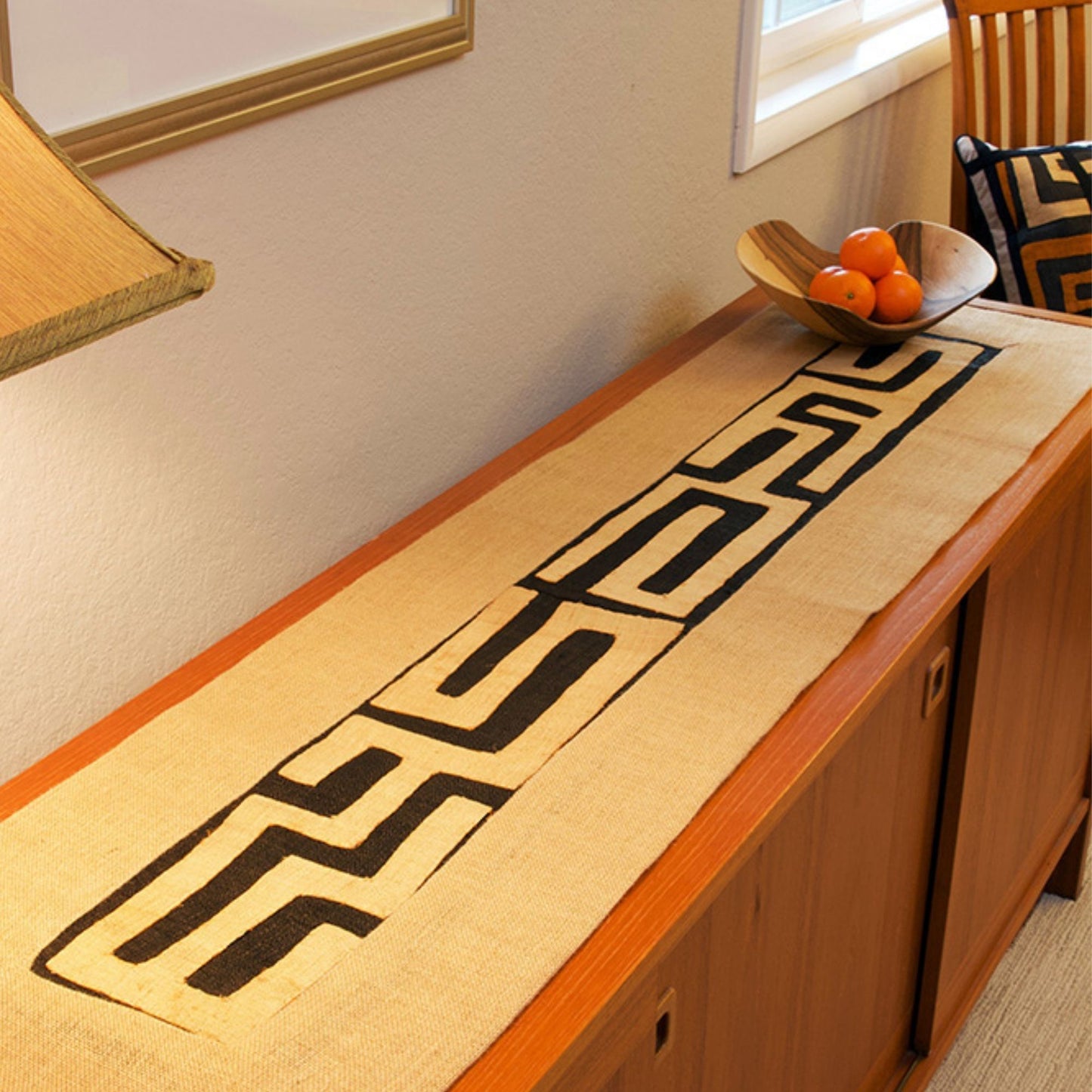Natural Hessian and Congo Raffia Table Runner from Zambia
