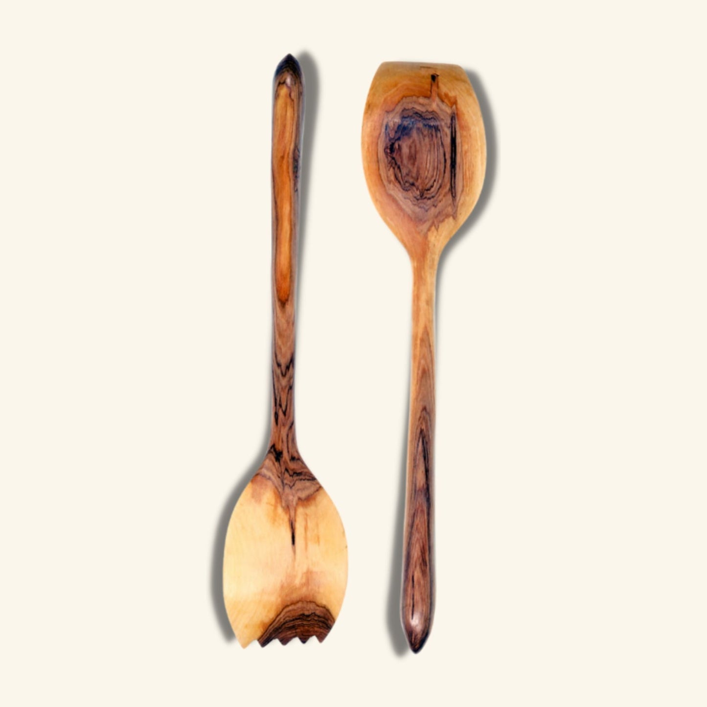 Kenyan Olive Wood Fifi Salad Servers with Bone Inlay