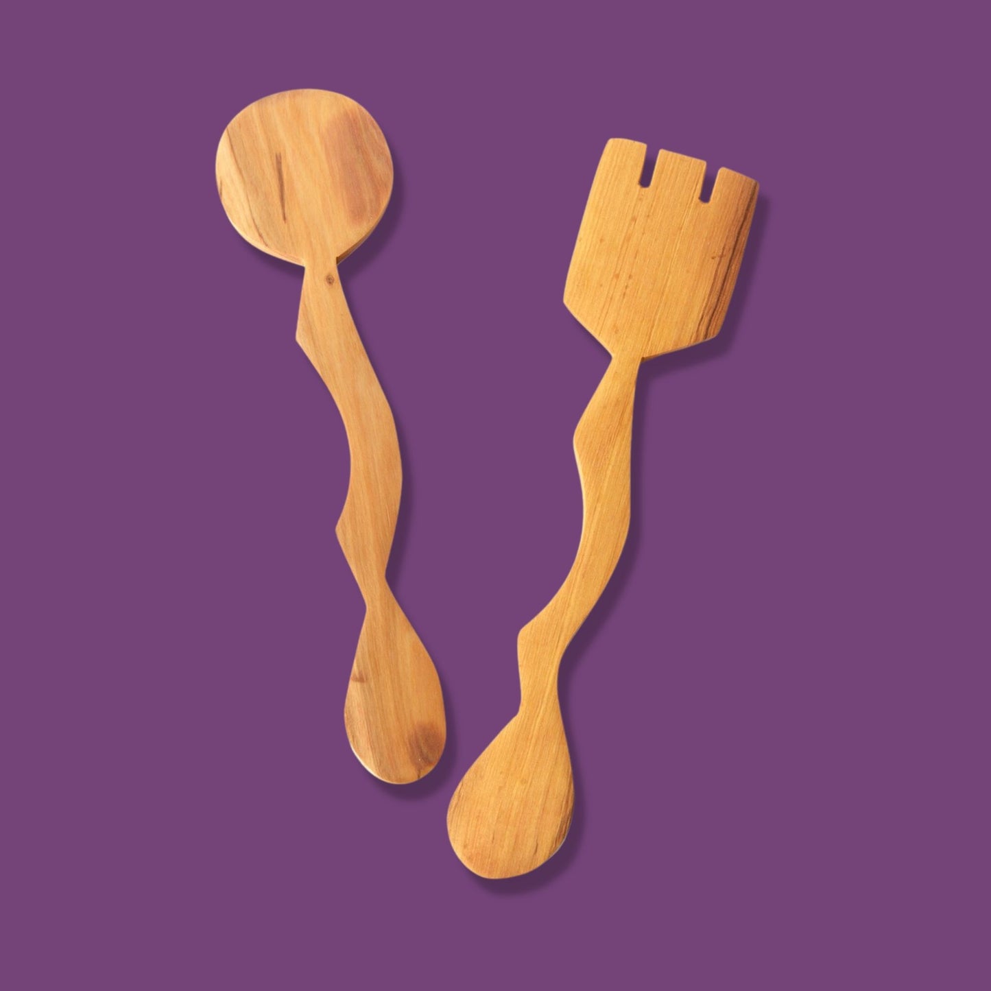 Wild Olive Wood Dune Salad Servers