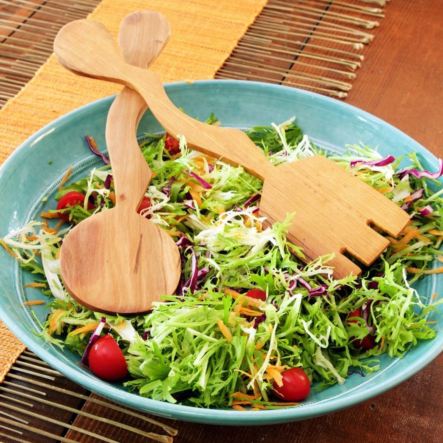 Wild Olive Wood Dune Salad Servers