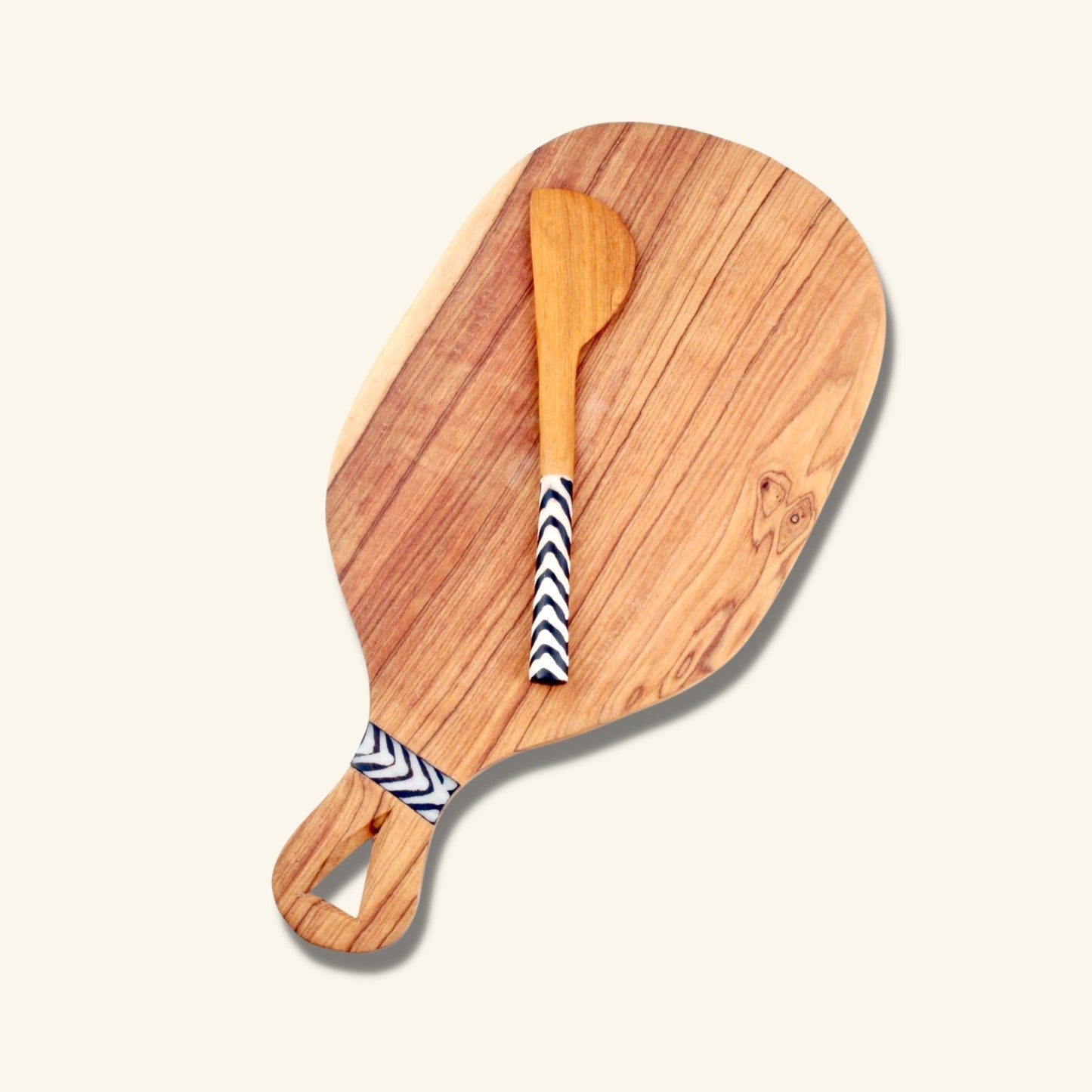 Wild Olive Wood Cheese Board with Batik Bone Handle
