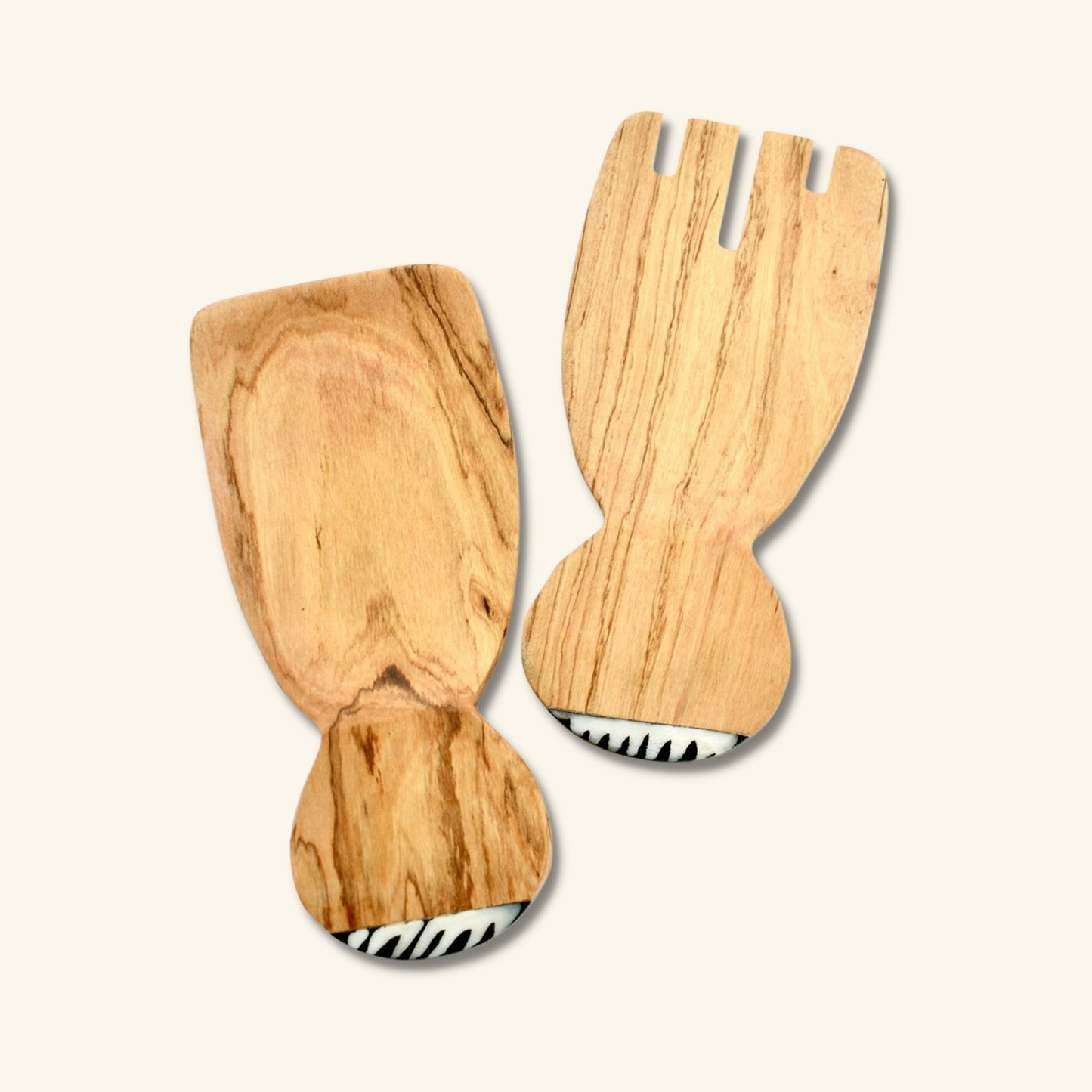 Kenyan Olive Wood Paddle Salad Servers with Bone