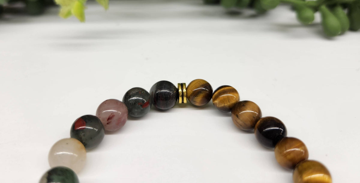 Meraki Gemstones - ABUNDANCE - Green Jade/Tiger Eye/Bloodstone Bracelet 8mm: OPTION #2: Bracelets with Informational Cards