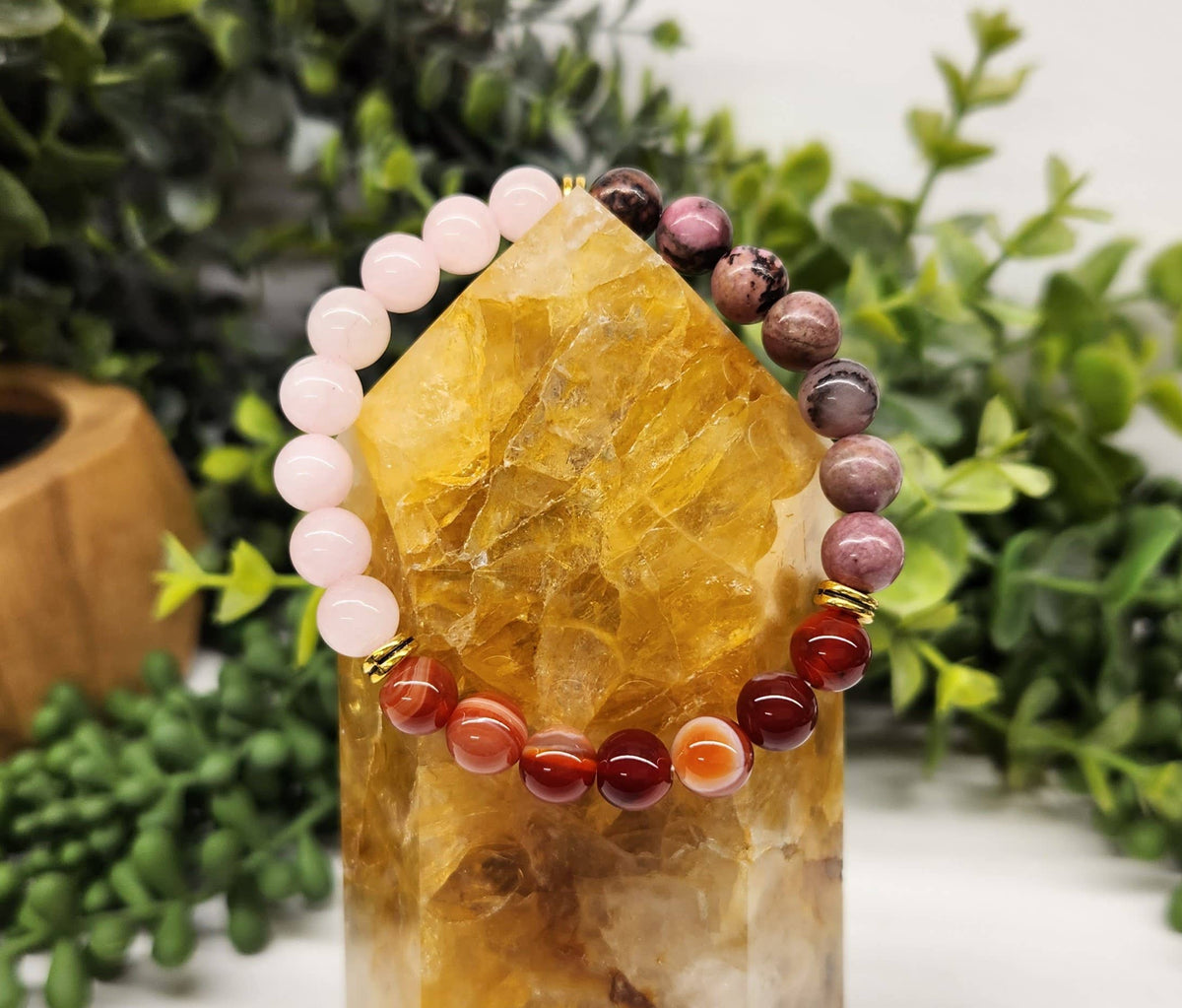 SELF LOVE -  Rose Quartz/Banded Carnelian/Rhodonite 8MM: OPTION #1: Bracelets Only
