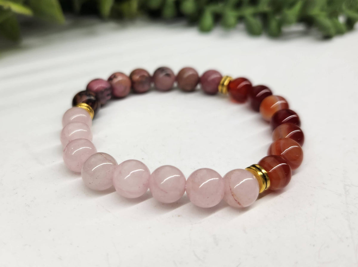SELF LOVE -  Rose Quartz/Banded Carnelian/Rhodonite 8MM: OPTION #1: Bracelets Only