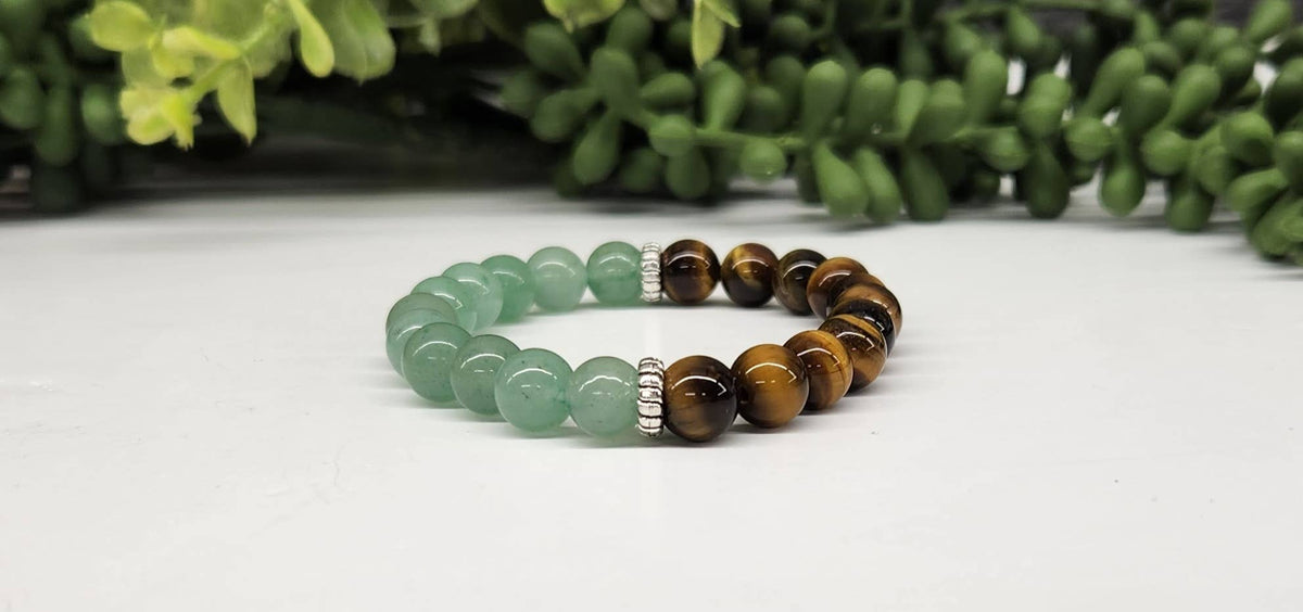 WEALTH:  Green Aventurine & Tiger Eye Bracelet 8mm Beads: OPTION #1: Bracelets Only