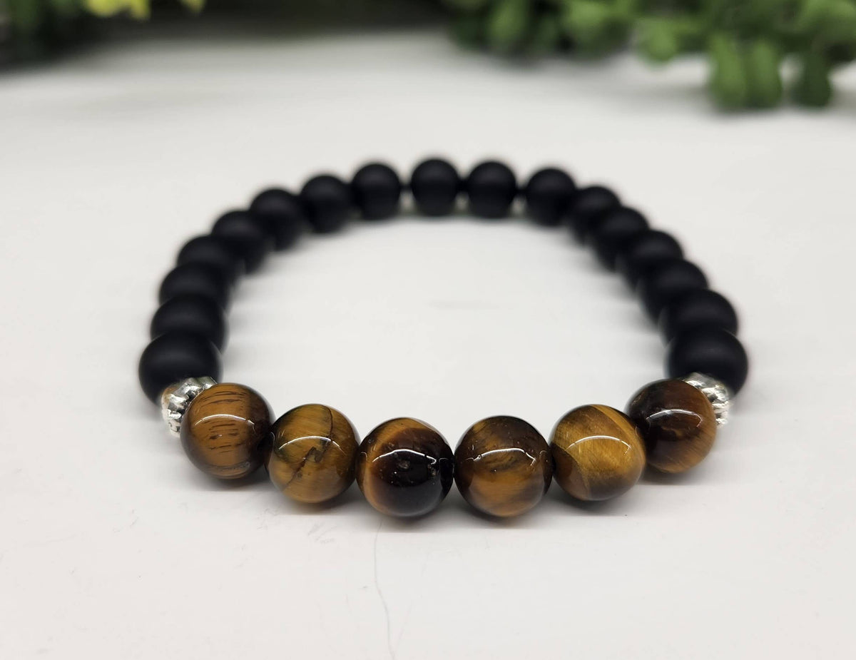 Meraki Gemstones - Tiger Eye/Black Obsidian  Bracelet 8mm (Solar Plexus Chakra)