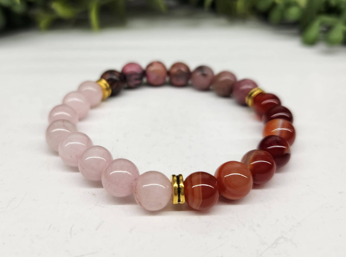 SELF LOVE -  Rose Quartz/Banded Carnelian/Rhodonite 8MM: OPTION #1: Bracelets Only