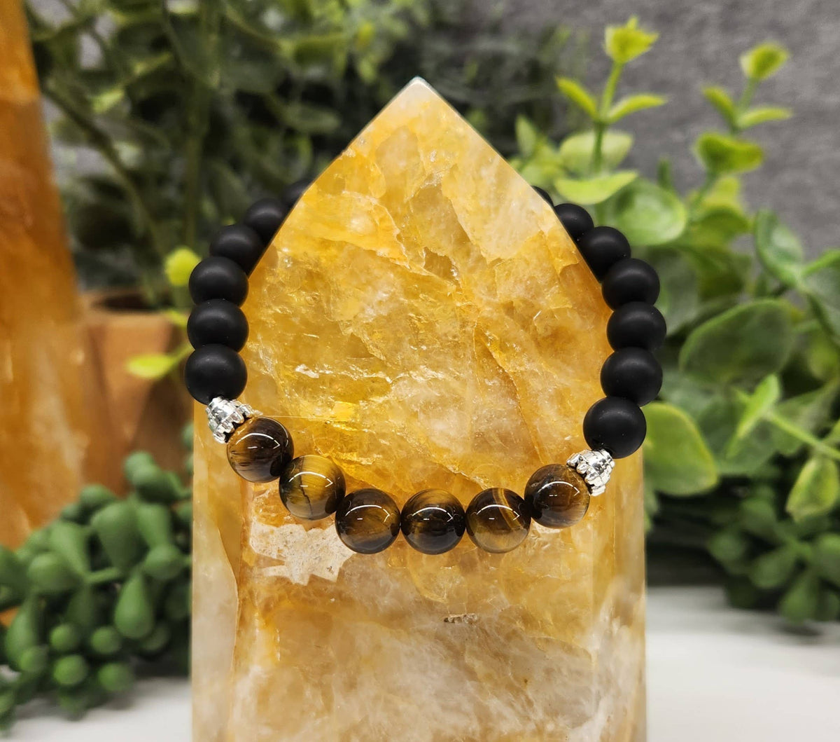 Meraki Gemstones - Tiger Eye/Black Obsidian  Bracelet 8mm (Solar Plexus Chakra)