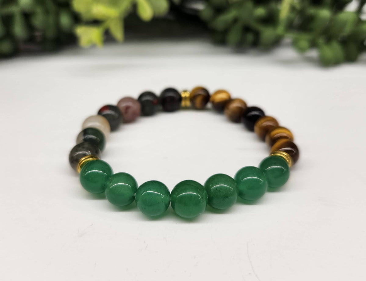 Meraki Gemstones - ABUNDANCE - Green Jade/Tiger Eye/Bloodstone Bracelet 8mm: OPTION #2: Bracelets with Informational Cards