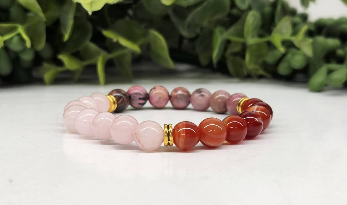SELF LOVE -  Rose Quartz/Banded Carnelian/Rhodonite 8MM: OPTION #1: Bracelets Only