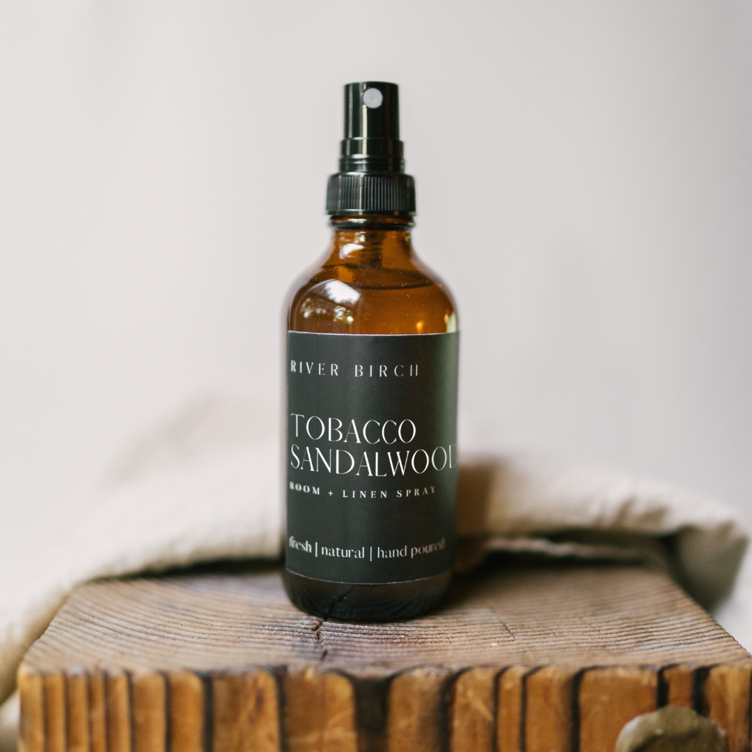 River Birch Candles - Tobacco Sandalwood   - 4 oz Amber Glass Room + Linen Spray