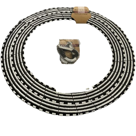 Bonto Arts Black & White Maasai Necklace & Earrings Wire Set