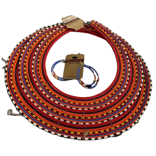 Bonto Arts Red Maasai Palette Necklace Earrings Set