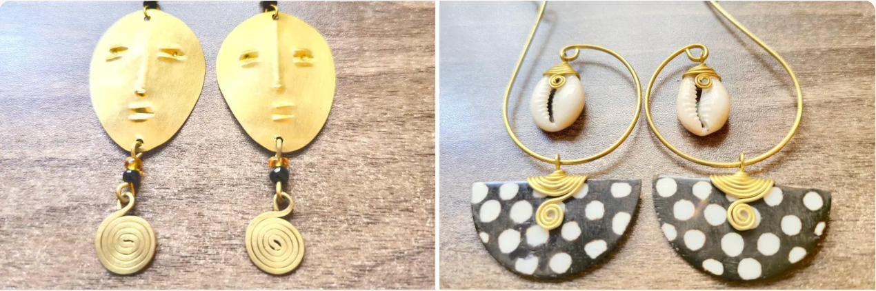 Bone, Brass, and Bead Earrings – Zuri