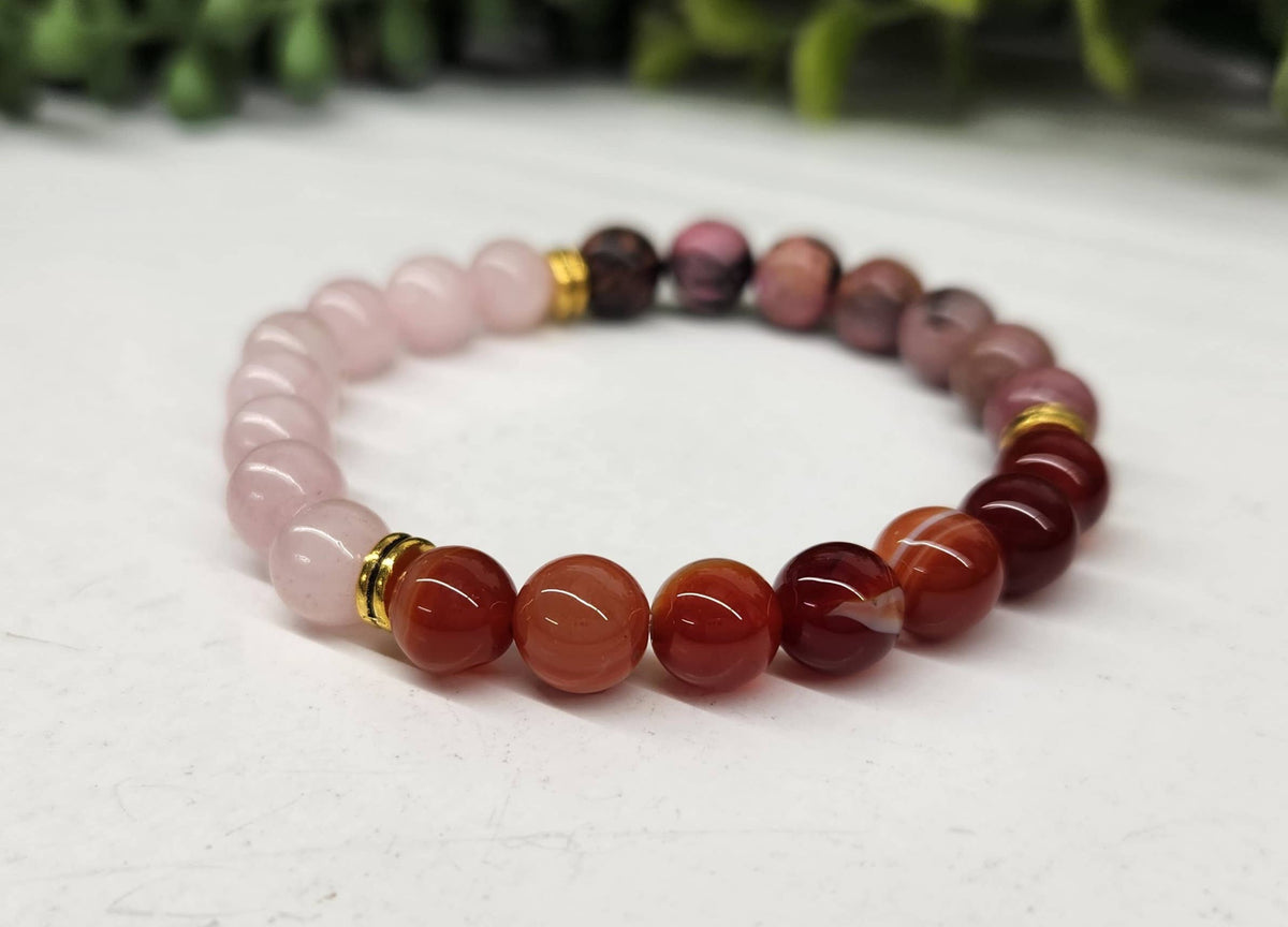SELF LOVE -  Rose Quartz/Banded Carnelian/Rhodonite 8MM: OPTION #1: Bracelets Only