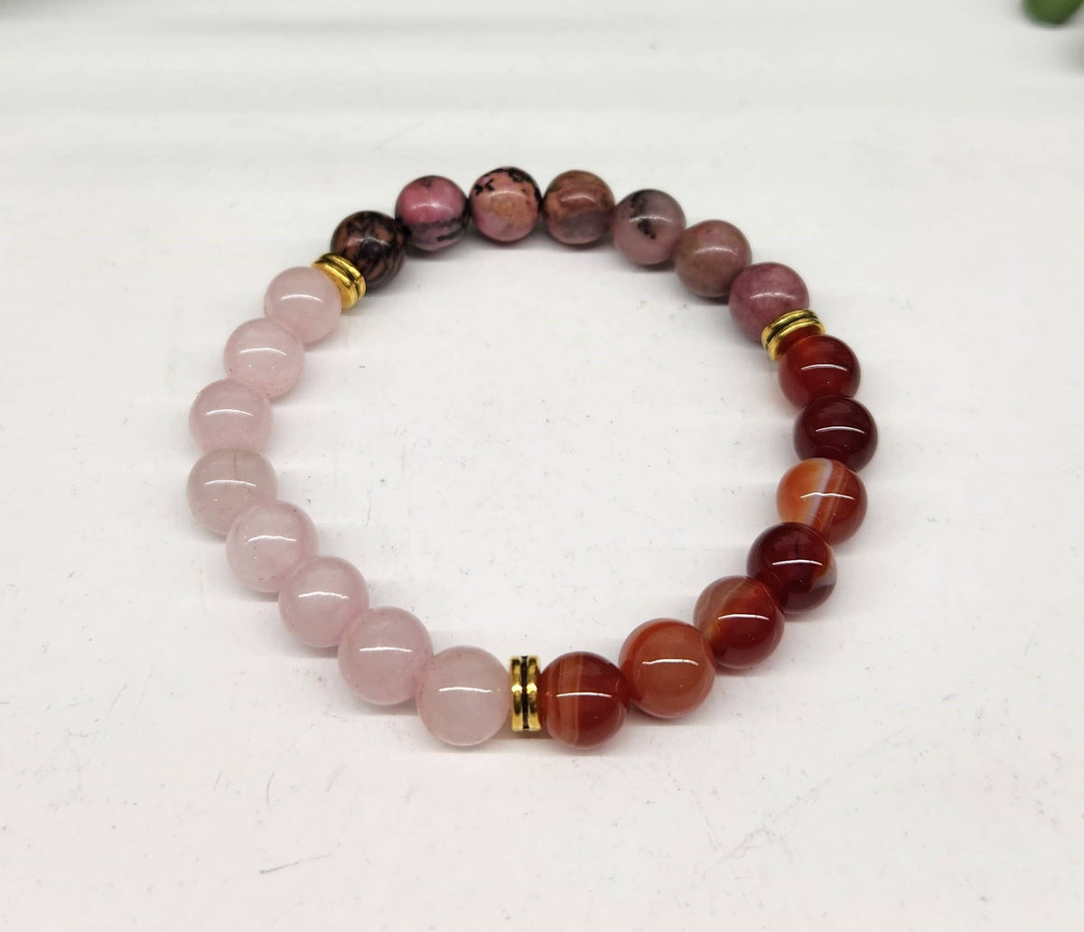 SELF LOVE -  Rose Quartz/Banded Carnelian/Rhodonite 8MM: OPTION #1: Bracelets Only