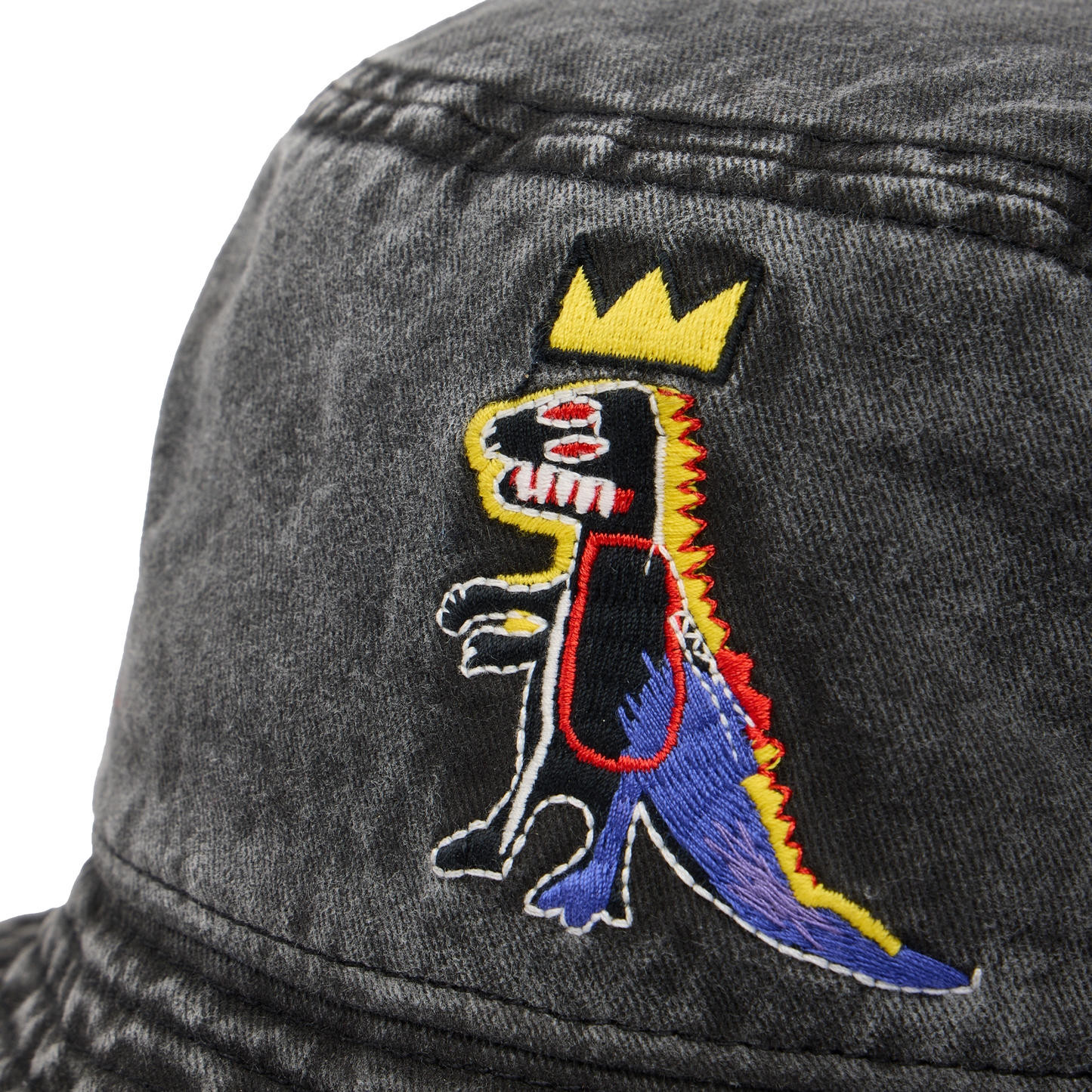 Basquiat “Pez Dispenser” Embroidered Denim Bucket Hat: Small/Medium