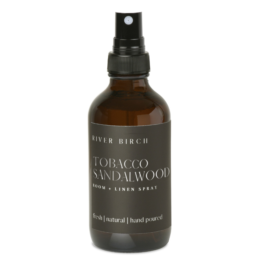 River Birch Candles - Tobacco Sandalwood   - 4 oz Amber Glass Room + Linen Spray