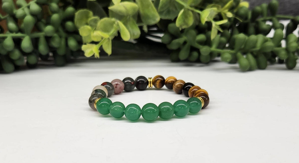 ABUNDANCE - Green Jade/Tiger Eye/Bloodstone Bracelet 8mm: OPTION #1: Bracelets Only