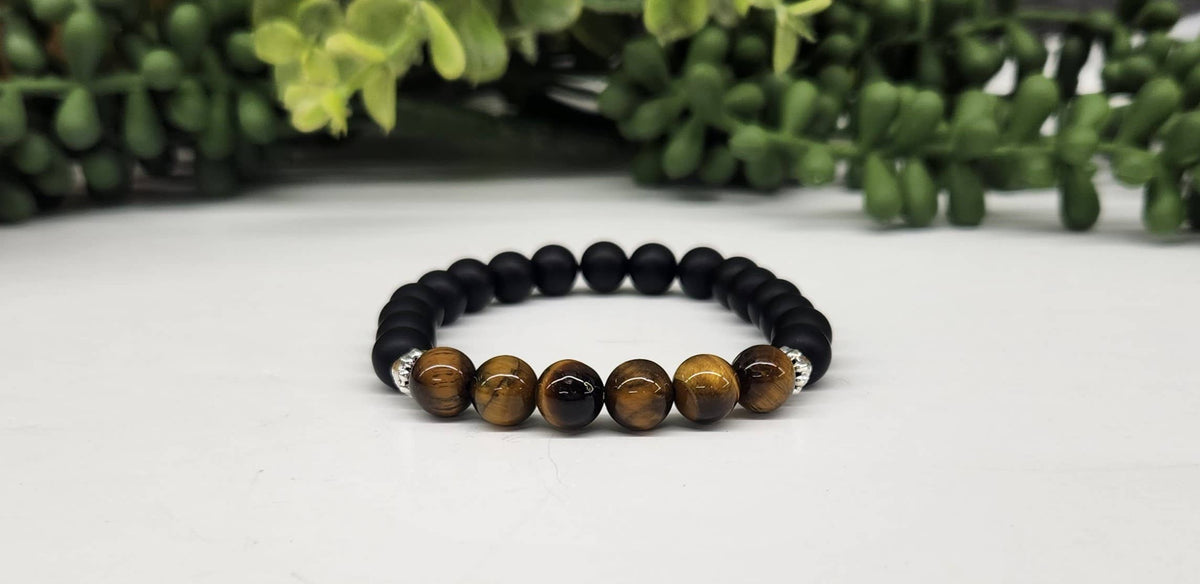 Meraki Gemstones - Tiger Eye/Black Obsidian  Bracelet 8mm (Solar Plexus Chakra)