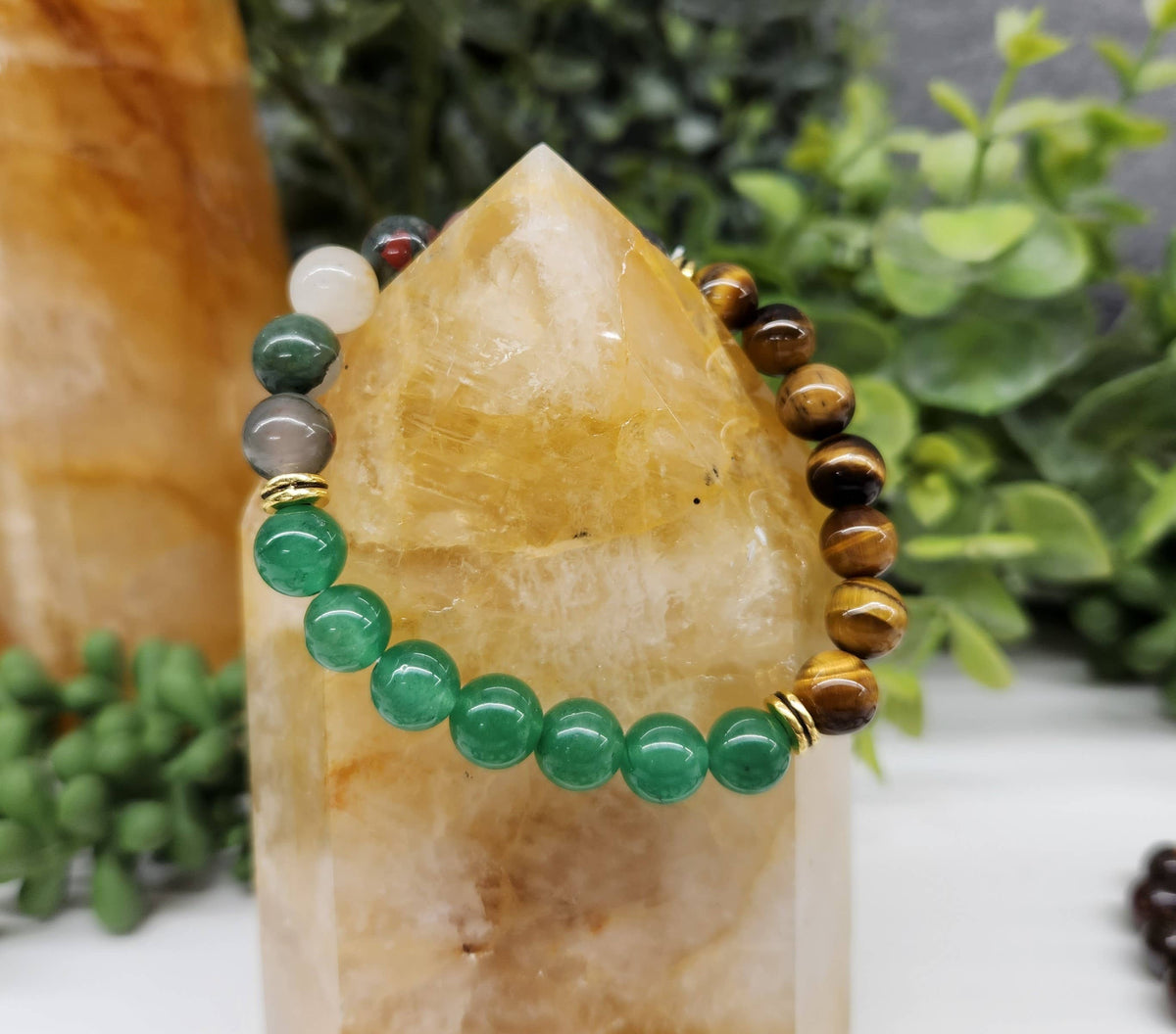 ABUNDANCE - Green Jade/Tiger Eye/Bloodstone Bracelet 8mm: OPTION #1: Bracelets Only