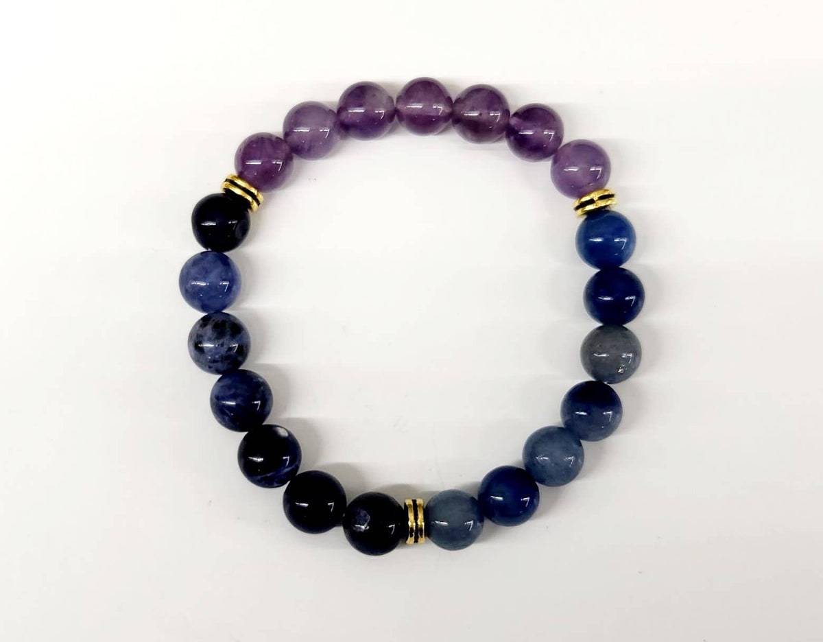 ANXIETY RELIEF-Blue Aventurine/Sodalite/Amethyst Bracelet8mm: OPTION #2: Bracelets with Informational Cards
