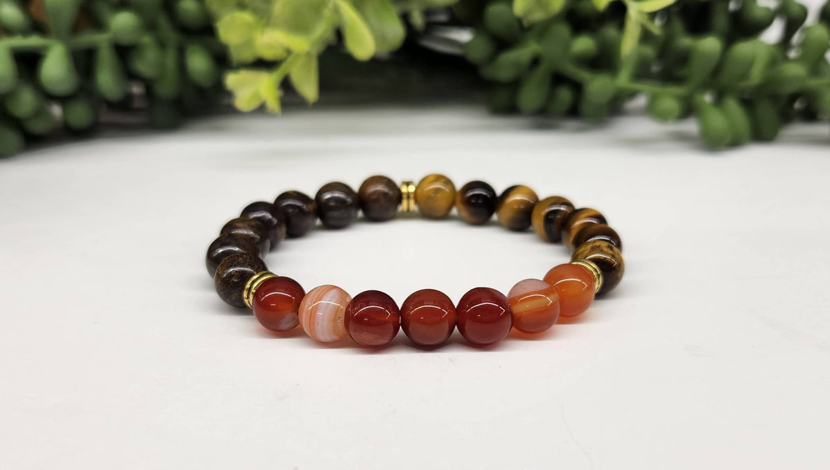 Meraki Gemstones - DEPRESSION SUPPORT - Tiger Eye/Banded Carnelian/Bronzite: OPTION #2: Bracelets with Informational Cards