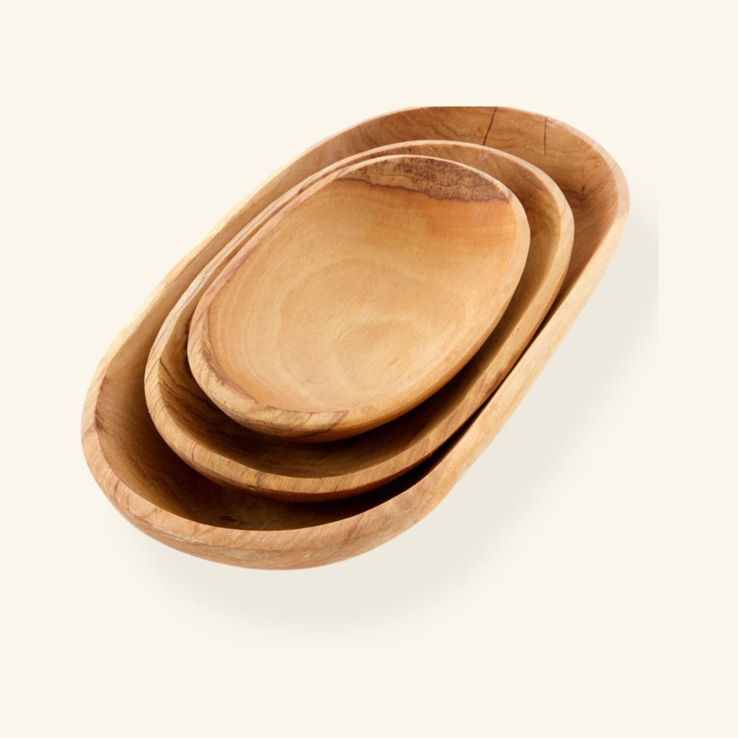 Set of 3 Olive Wood Serving Bowls