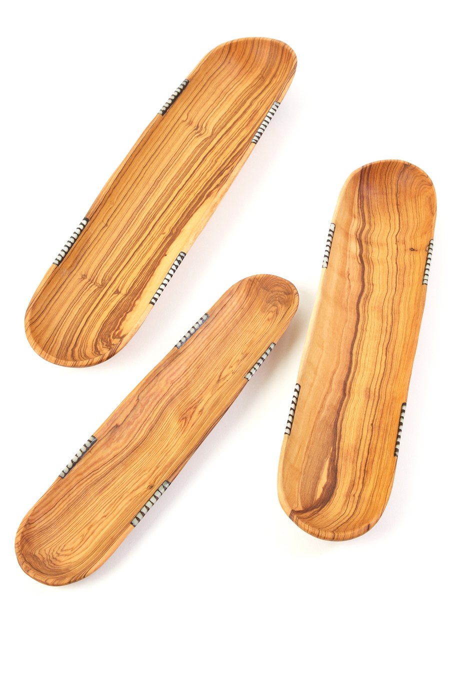 Wild Olive Wood Baguette Trays with Bone Inlay - Set of 3